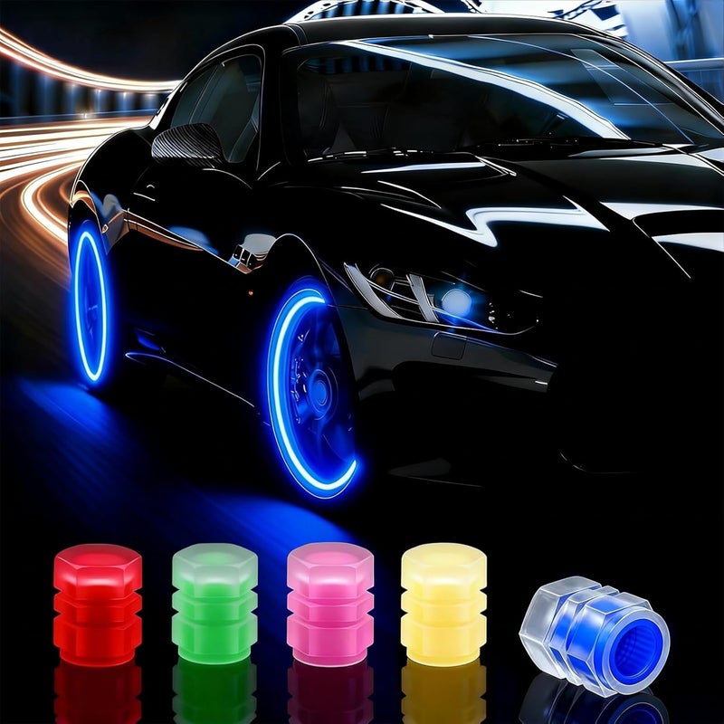 MUMUMAB 20 Pcs Glow in The Dark Tire Valve Caps Fluorescent Tire Valve Stem Caps, Cool Car Present for Universal Decoration Accessories for Car SUV Bicycle Motorcycles Trucks (Colorful) - Image 1